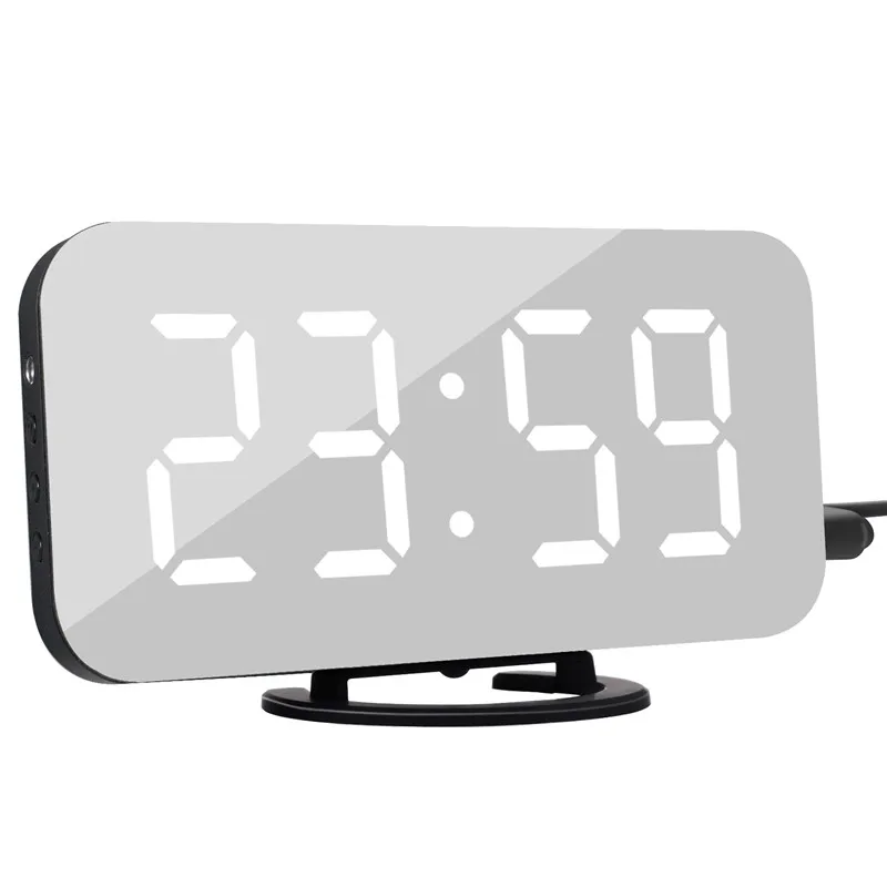 LED Budilka Ogledalo, Digitalna Ura, Čas Dremeža Temperatura Noč Zaslon Reloj Despertador 2 USB Izhod Vrata Tabela Ura
