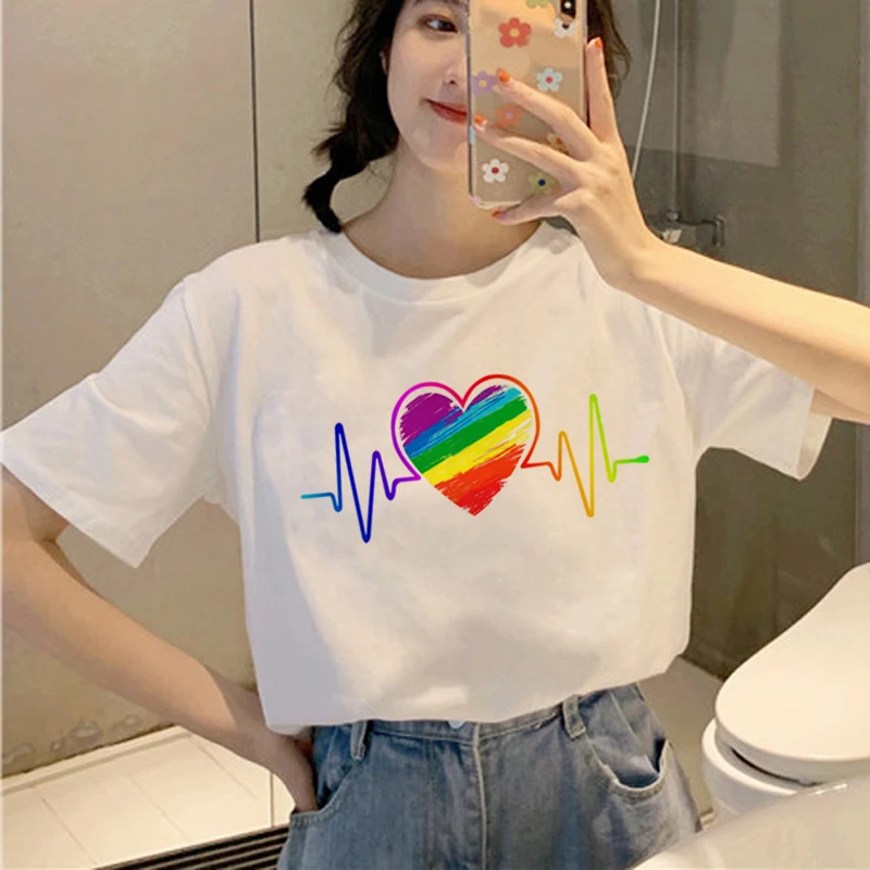 Poletje 2019 Harajuku Majica s kratkimi rokavi Ženske Gej Ponos T-shirt Grafični Lezbični Tisk Tshirt korejski Slog Top Tees Ženski