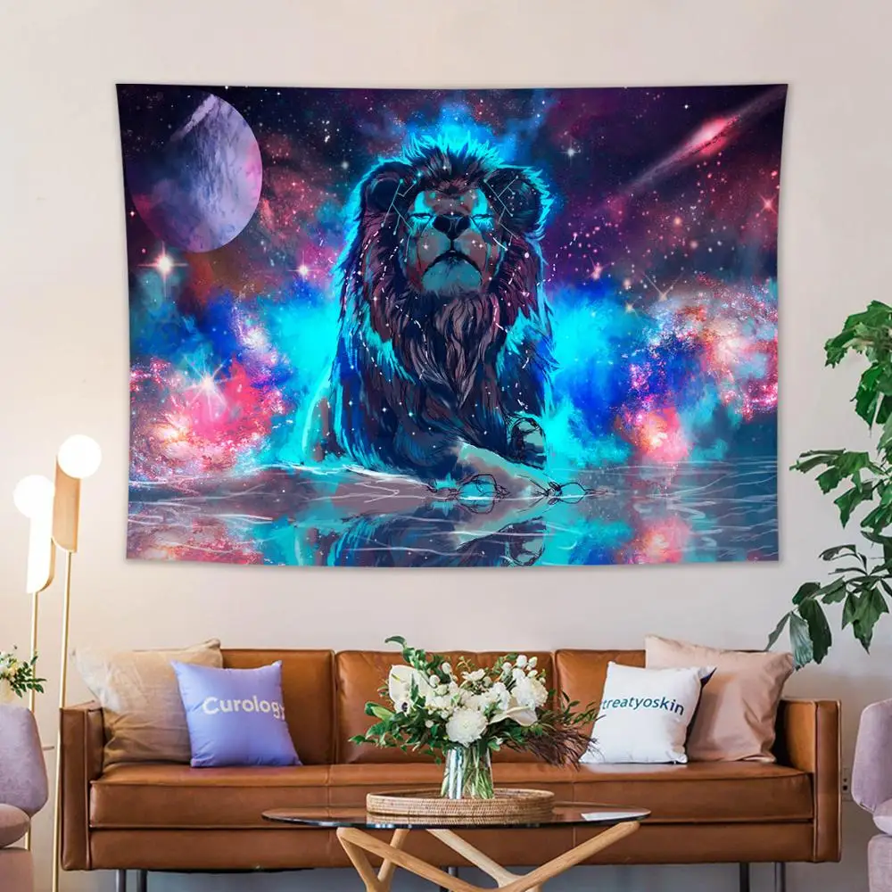 Zvezdnato Nebo Kozmično Galaxy Luna Lev Živali Tapiserija Steni Visi Psihedelični Doma Dekor Tapisserie Plaži Odejo, Spalno Pad