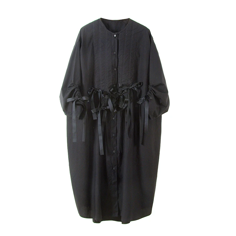 Imakokoni Žensk bombažno majico imakokoni original neodvisni design prosti čas ohlapno črno in belo obleko 151087