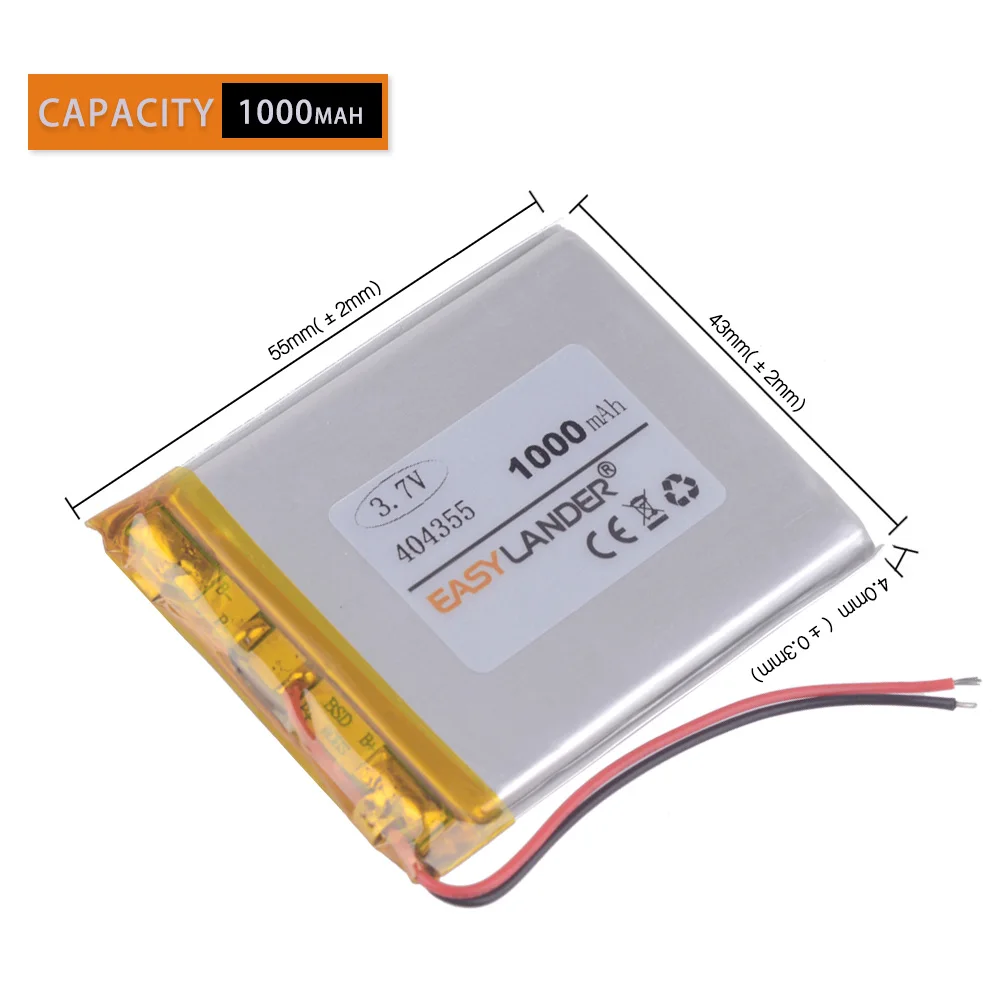 Litij-polimer baterija 3,7 v 404355 1000mAh Za mp3, mp4 zvočnik DVR GPS igračke pametno gledati navigator baterije