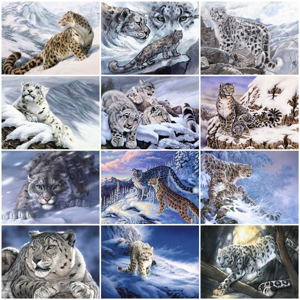 AZQSD Diamond Vezenje Leopard Živali Mozaik, Poln Kvadrat/Krog Sveder Diamantni Slikarstvo 5d Sneg Doma Dekor Navzkrižno Šiv Kompleti