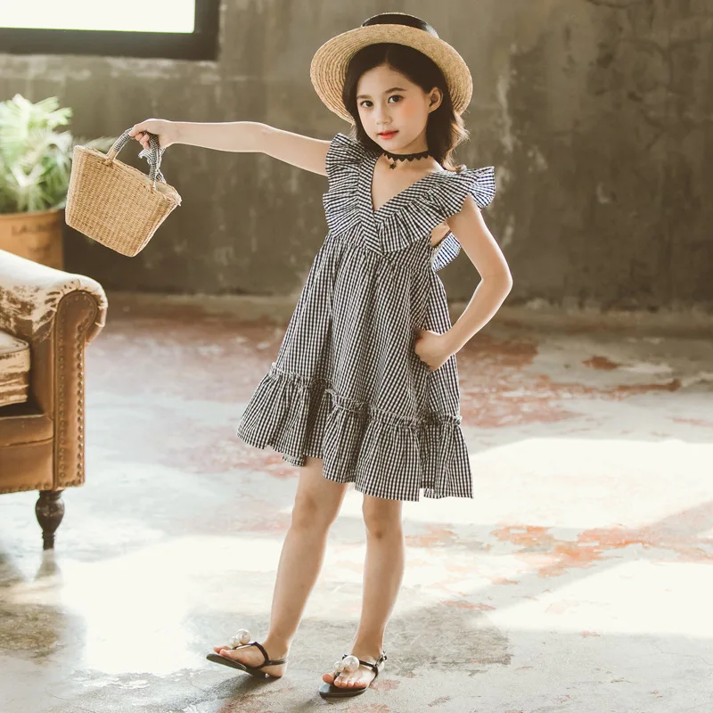 Otroci Obleko Za Deklice, Moda Proti Vratom Stranka Dekle Oblačenja Kariran Vzorec Dekleta Obleke Najstniške Otroke, otroška Oblačila