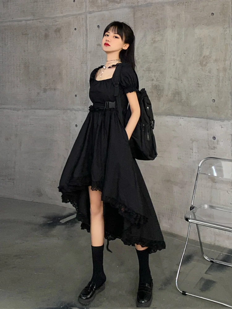 Poletje Kvadratnih Ovratnik Ženske Obleke Kratek Sleeve Solid Color Dolge Črne Obleke Ženska Športna Oblačila 2020 Nezakonitih Vestidos