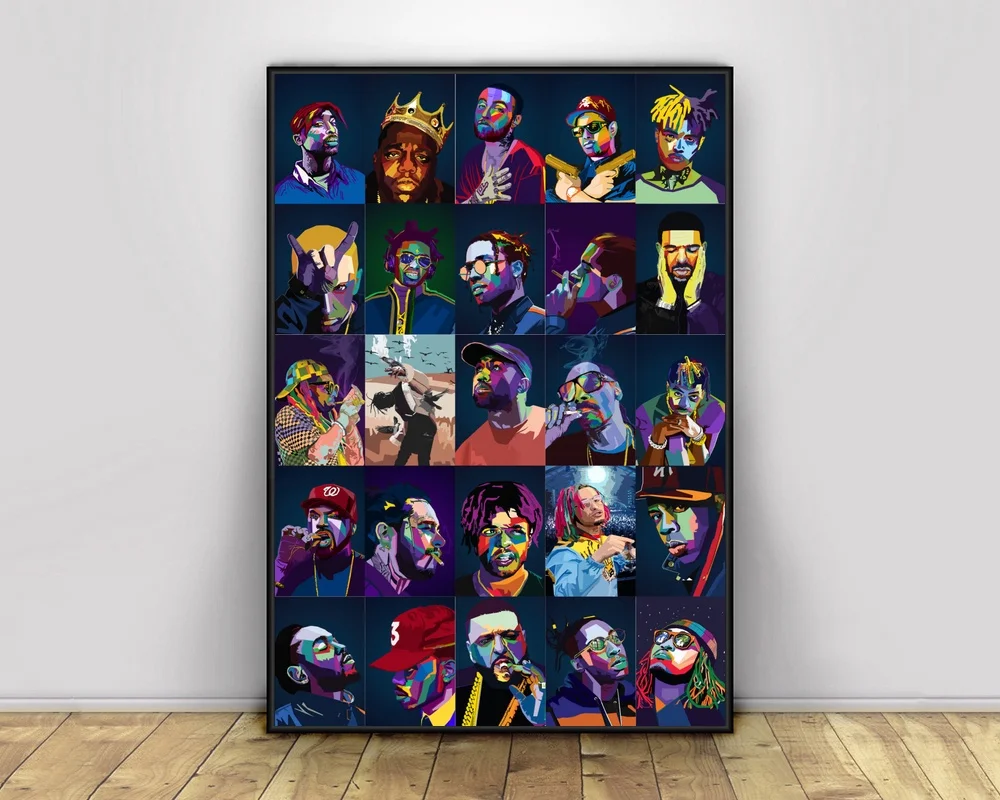 Rapper Zbirka Pop Art Hiphop Rapper Glasbe je Pevka Poster Tiskanje Wall Art Platno Slikarstvo Doma Dekor Platno, Tisk (Brez okvirja)