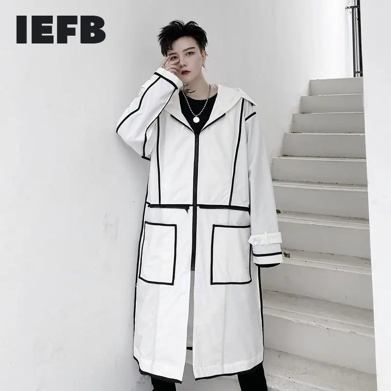 IEFB /moška oblačila mid-dolžina windbreaker suknjič 2021 pomlad različnih barvnih Robom natisnjeni hooded oversize dolgo trech plašč 9Y3819