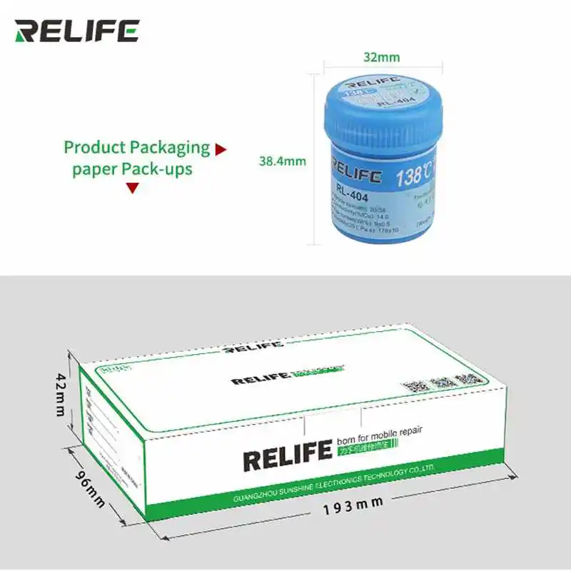 RELIFE RL-404 Lead-free Nizke Temperature 138℃ Spajkanje Tok Pasta za mehko Spajkanje Tin Krema za Varjenje Talila Za PCB BGA/SMD Varjenje Talila