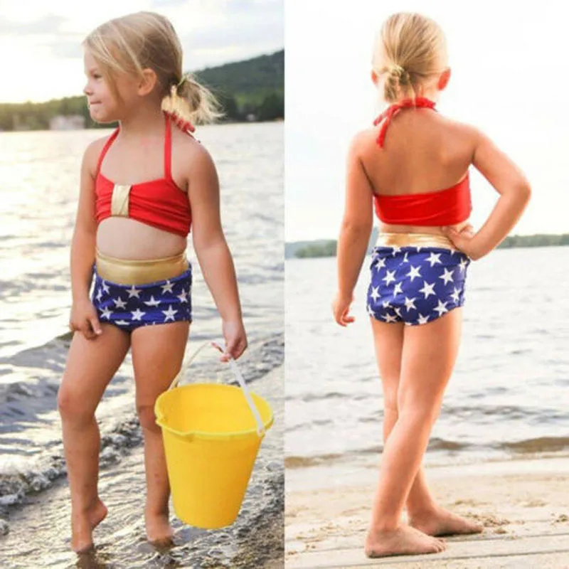 Focusnorm Priložnostne Otroci Baby Dekleta Zvezd, Plavanje Bikini Komplet Kopalke, Kopalke, Kopalne Obleko Oblačila, Ki