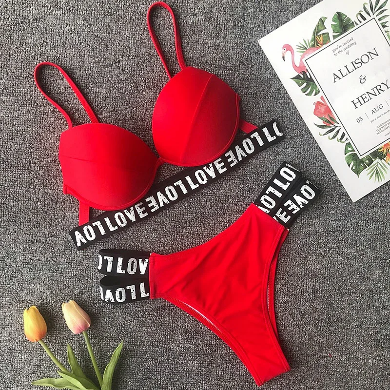 LJUBEZEN Seksi Rdeči Trikotnik Bikini 2019 Ženske Povoj Push Up Kopalke Bikini Komplet kopalke kopalke Plažo Maillot De Bain