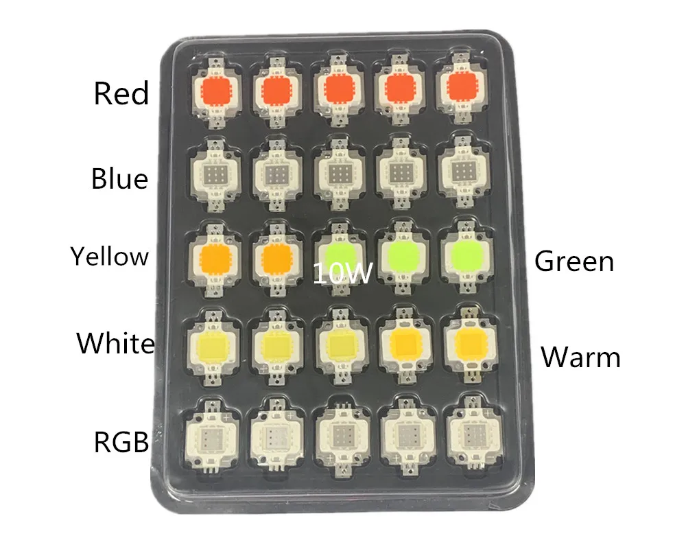 50pcs/VELIKO Debelo 10W LED čip, Integrirano High power 10w LED Kroglice RGB Bela Topla bela rdeča zelena modra rumena 20*48mil Žetonov