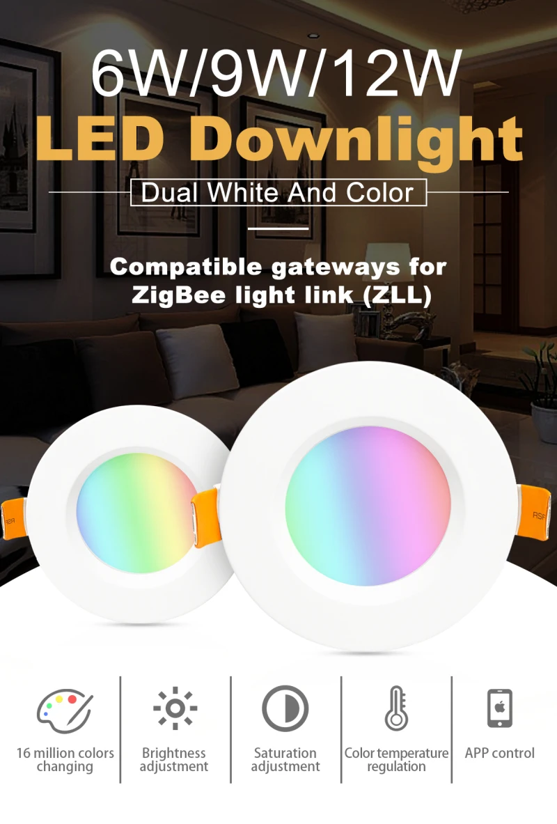 GLEDOPTO LED Downlight Pametni Dom ZIGBEE Svetlobe Povezavo RGBCCT Zatemniti Led Lučka za Delo Z Ecoh Plus SmartThings Glasovni Nadzor LED