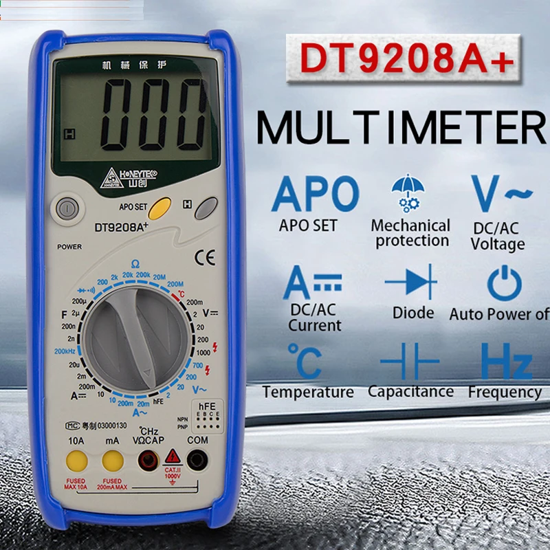 HONEYTEK Digitalni multimeter DT9208A AC DC LCD-Zaslon Električni Ročni Voltmeter Ampermeter Ohm Kapacitivnost Tester Digitalni Merilnik