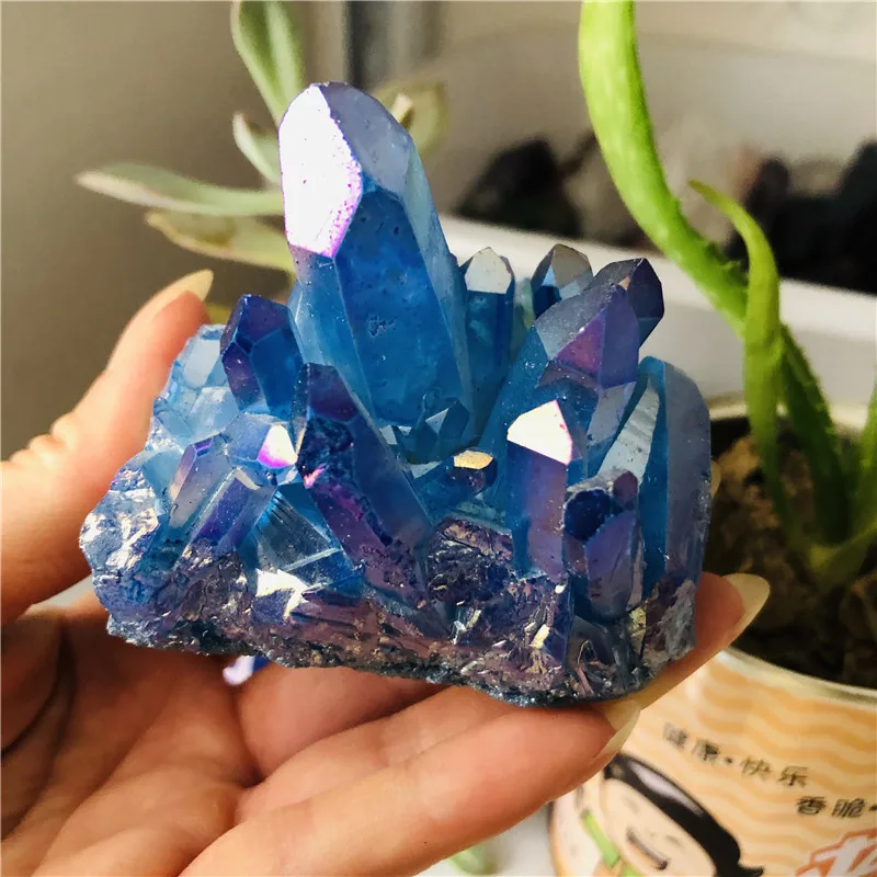 Modra Aura crystal grozdov quartz titana aura cvet naravni kamni in minerali, kamnita dekoracija za dom