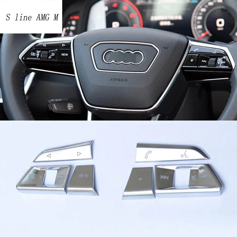 Avto styling volan gumb Trim dekoracijo okvir Pokrova nalepke za Audi A3 8V A4 B9 A5 A6 C8 V7 Notranje zadeve Auto Dodatki