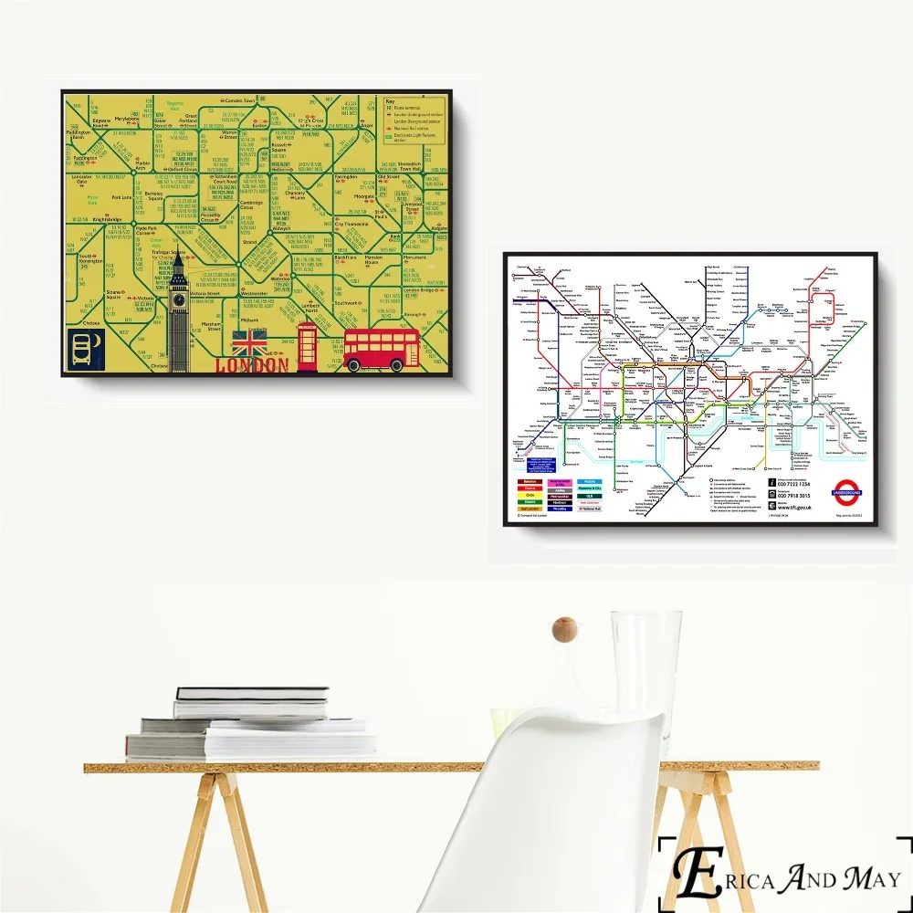 New York, London Zemljevid Podzemne Železnice Letnik Poster Tiskanje Oljna Slika Na Platnu Wall Art Freske Slike Za Dnevna Soba Dekoracijo
