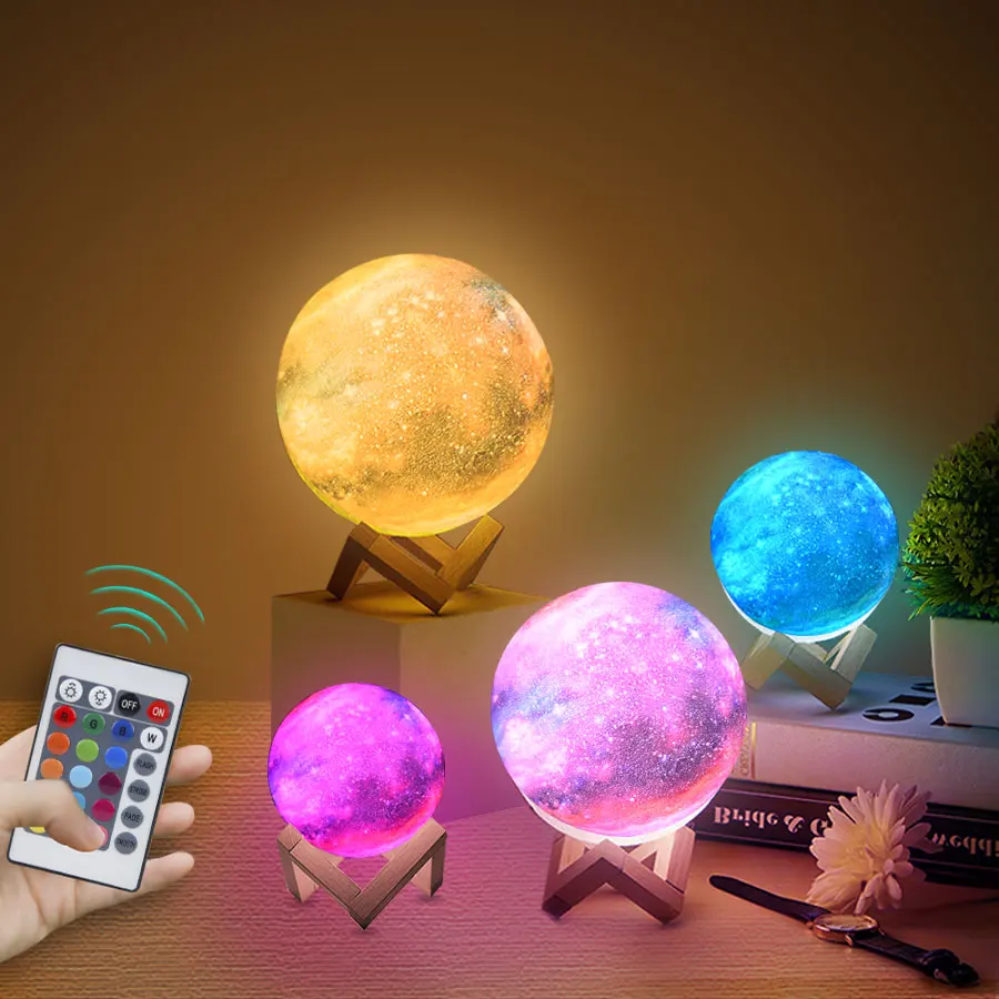 USB LED Noč Lahka 3D Tiskanih Moon Light Svetilka za Polnjenje 3D Moon Light Touch Doma Dekor Ustvarjalno Darilo 16 Barva Lune svetilke