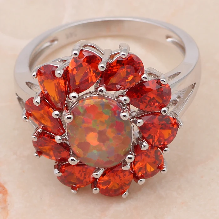 ROLILASON cvet design Oranžna Cirkon Podolgovat Modni nakit za ženske, Oranžna ogenj Opal Srebrni Prstani ZDA velikost #6#7#8#9#10 OR670