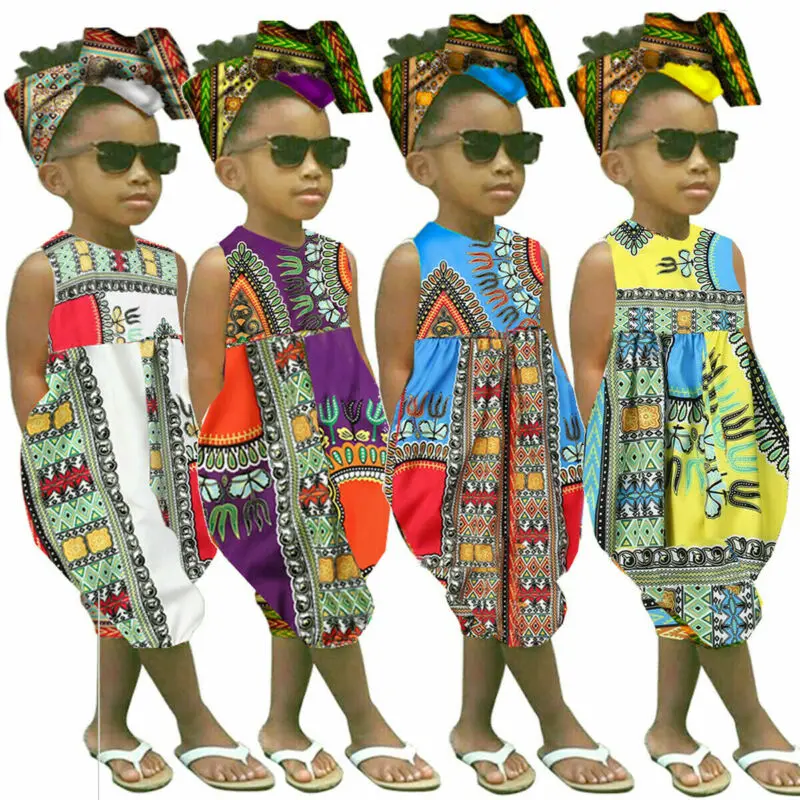 Baby Poletje igralne obleke Afriški Stil Malčke Baby Dekleta Otrok Jumpsuit Oblačila Malčka Playsuit z Glavo, Obleko Set 1-5T