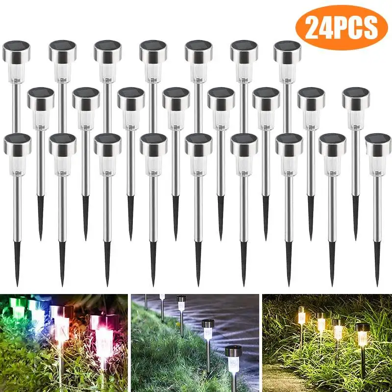 24PCS Mini Sončna Trata Žarnice RGB LED Vrt Svetlobe iz Nerjavečega Jekla, Zunanja Razsvetljava Vodotesen IP65 Krajine Svetlobe Dvorišče Svetlobe