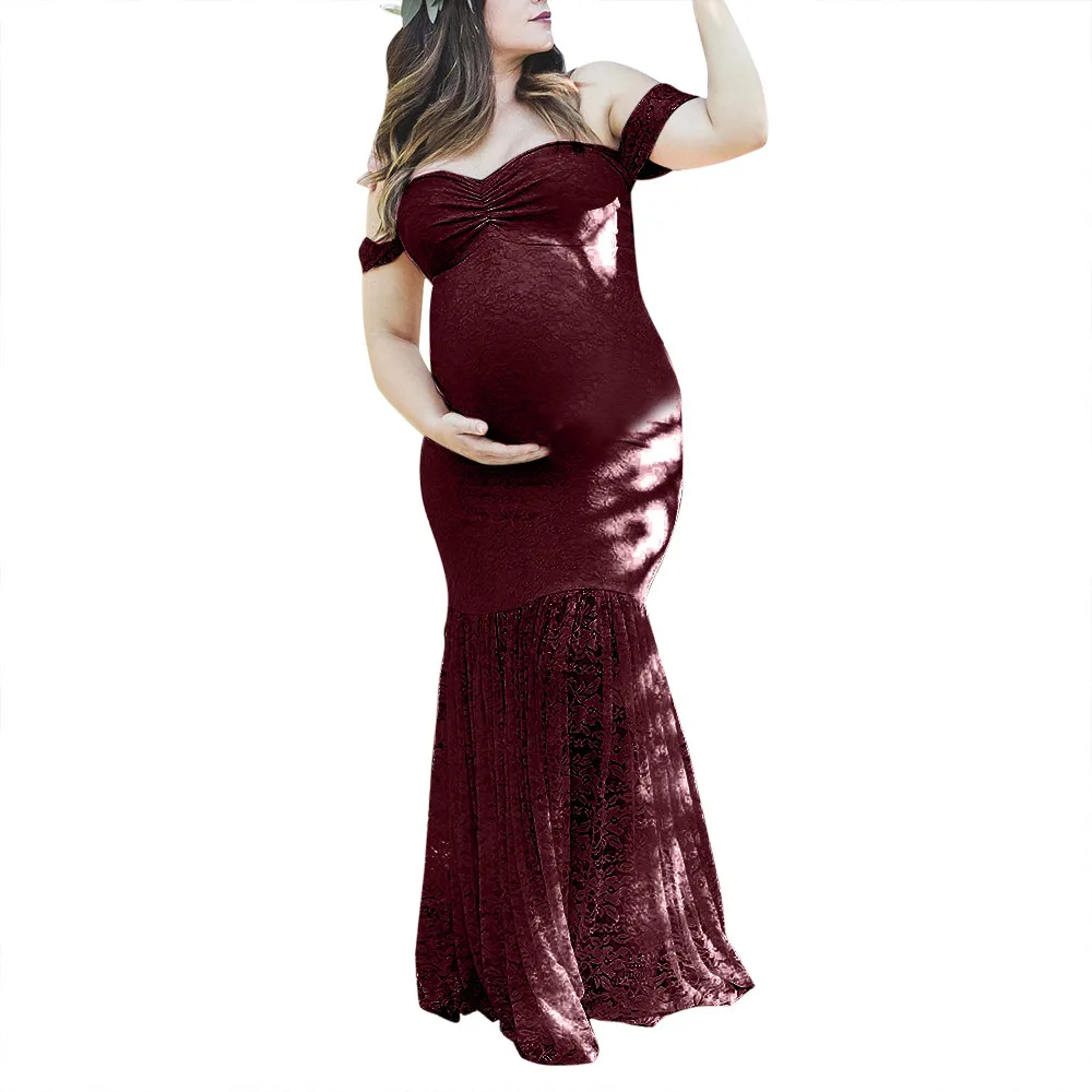 LONSANT Porodniškega obleka Ženske Shoulderless sirena obleko Ženska Pregnants Seksi Fotografije Rekviziti Čipke zdravstvene Nege Dolgo Obleko