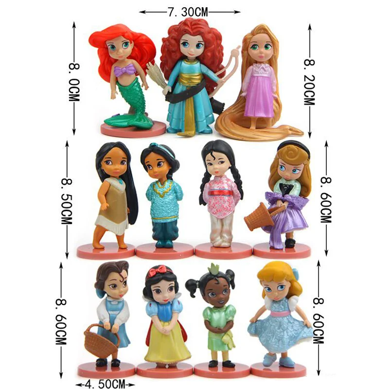 Disney 20pcs/set Princesa figuric Igrače Rapunzel Sneg Pepelka Beli Sneg Fairy Rapunzel Lutka Dekoracijo Otrok Darilo