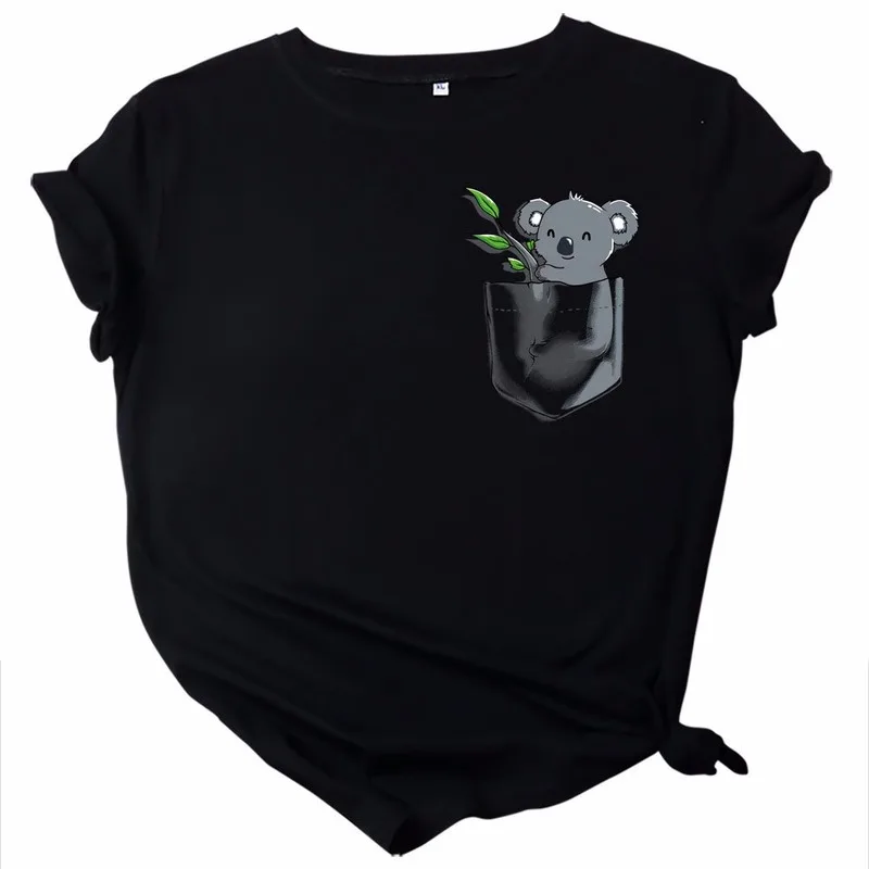 JCGO Ženske Poletje Kratek Rokav T-shirt Plus Velikost S-5XL Prevelik Srčkan Koala Tiskanja Priložnostne Bombaž O Vratu Lady Tees Vrhovi