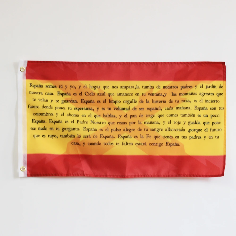 Bandera de España con la Cruz de Borgoña y el Poema titulado España Imperio Español