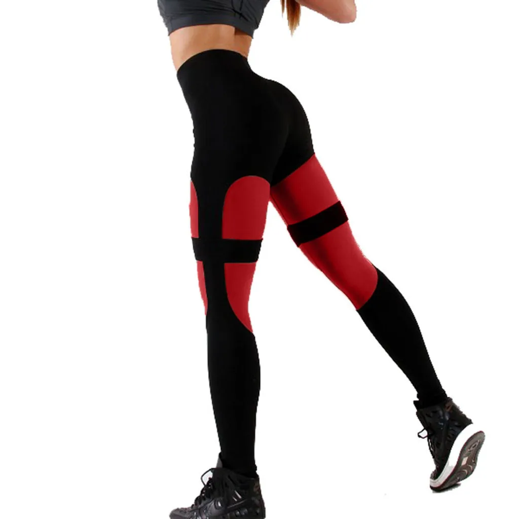 Športne Hlače Hlače Ženske črno rdeče barve, da se ujemajo Fitnes Legging Slim Stretch Mozaik, ki Teče dvignite boke Leggins #0327