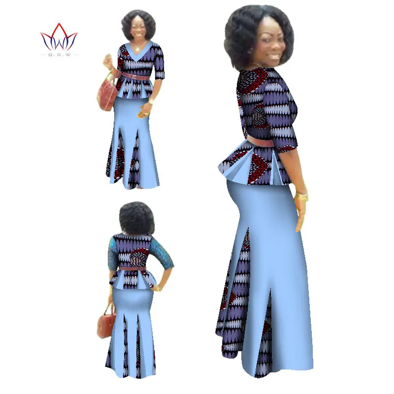 Tradicionalna Afriška Oblačila Sklop 2 Kos Ženske Obleke Pol Rokav Maxi Obleko Dashiki Afriške Tiskanja Krilo brezplačno Šal 6XL WY1435