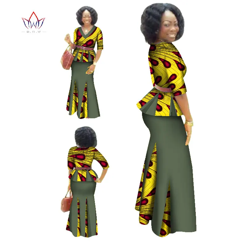 Tradicionalna Afriška Oblačila Sklop 2 Kos Ženske Obleke Pol Rokav Maxi Obleko Dashiki Afriške Tiskanja Krilo brezplačno Šal 6XL WY1435