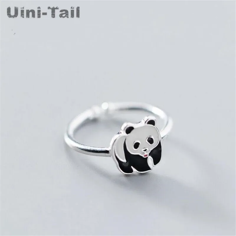 Uini-Rep vroče novih 925 sterling srebro srčkan panda odpiranje nastavljiv prstan China National Treasure sweet modni malih živali