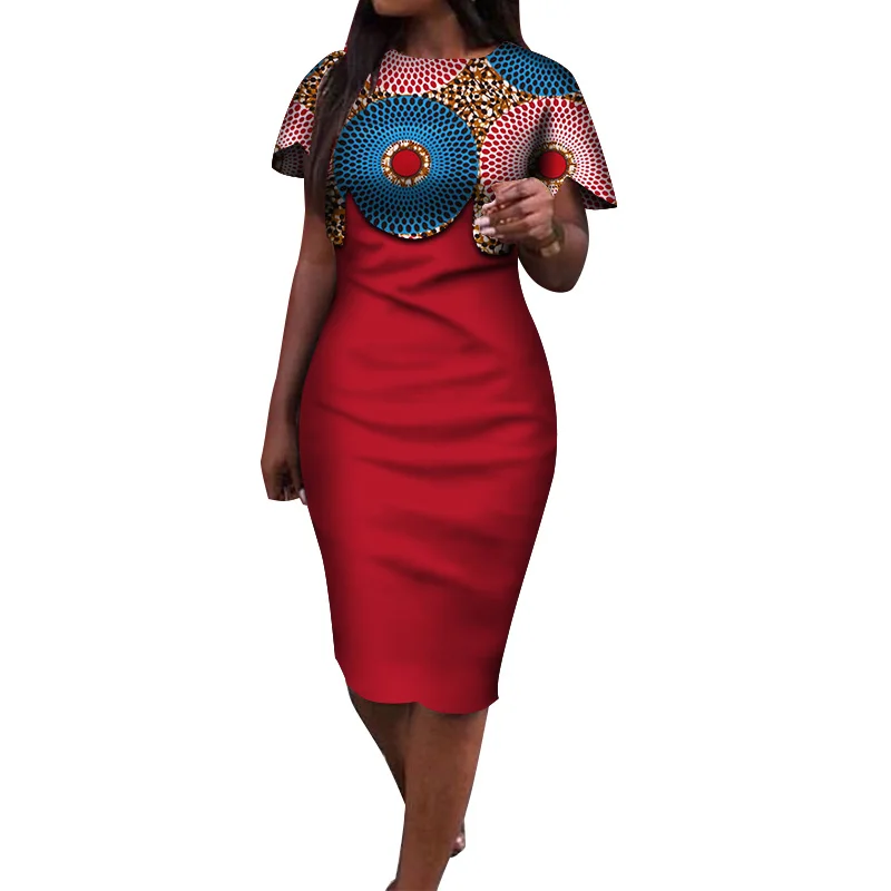 2020 Poletje Afriške Obleko za Ženske Afriki Bazin Riche Tiskanja Razrezana Bodycon Elegantno Mid-Tele Lady Ženske Midi Obleko WY3932
