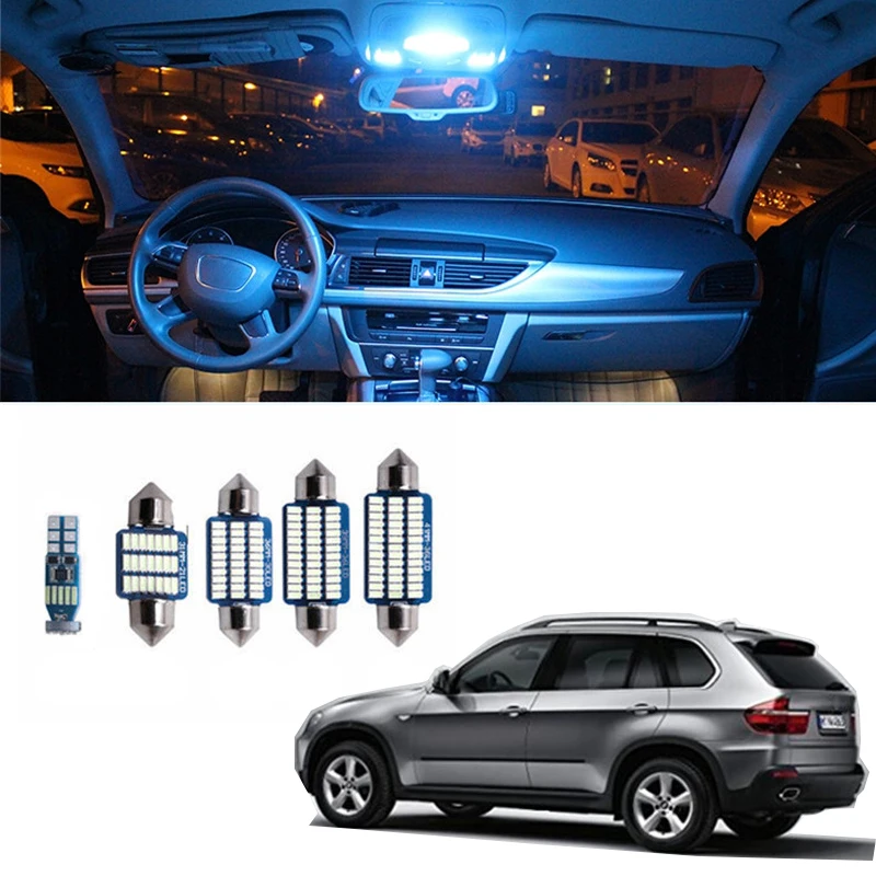 18pcs Avto Dome Luč Canbus LED Notranja Osvetlitev Paket Kompleti White Ice Blue Zemljevid Preberite Svetilka, Primerna za BMW X5 M E70 2007-2012