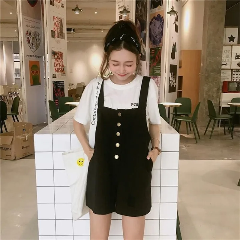 Igralne Obleke Ženske Trdna Svoboden Priložnostne Plus Velikost Playsuit Ženska Korejskem Slogu Poletje Nove Modne Ženske Kawaii Black Playsuits Slim