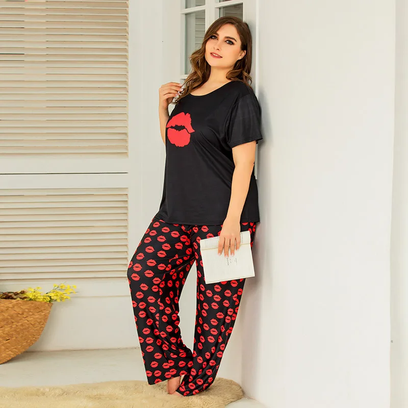 DOIB Plus Velikost Ženske Pižame Tiskanje Velikih Velikosti More Dveh Kosov Set Home Obrabe Mehko Kratek Rokav Hlače Ženske Sleepwear