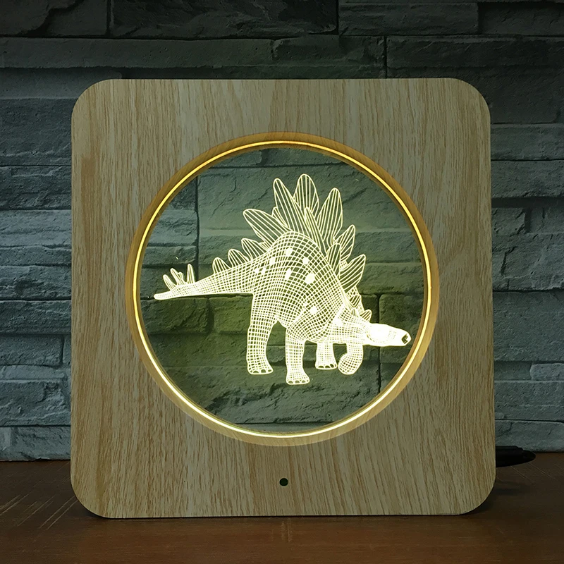 Dinozaver Živali, 3D LED Lesene Zrn Noč Svetlobe DIY Meri Svetilke namizne Svetilke Otroci Rojstni dan Barve Darilo Doma Dekor DropShipping