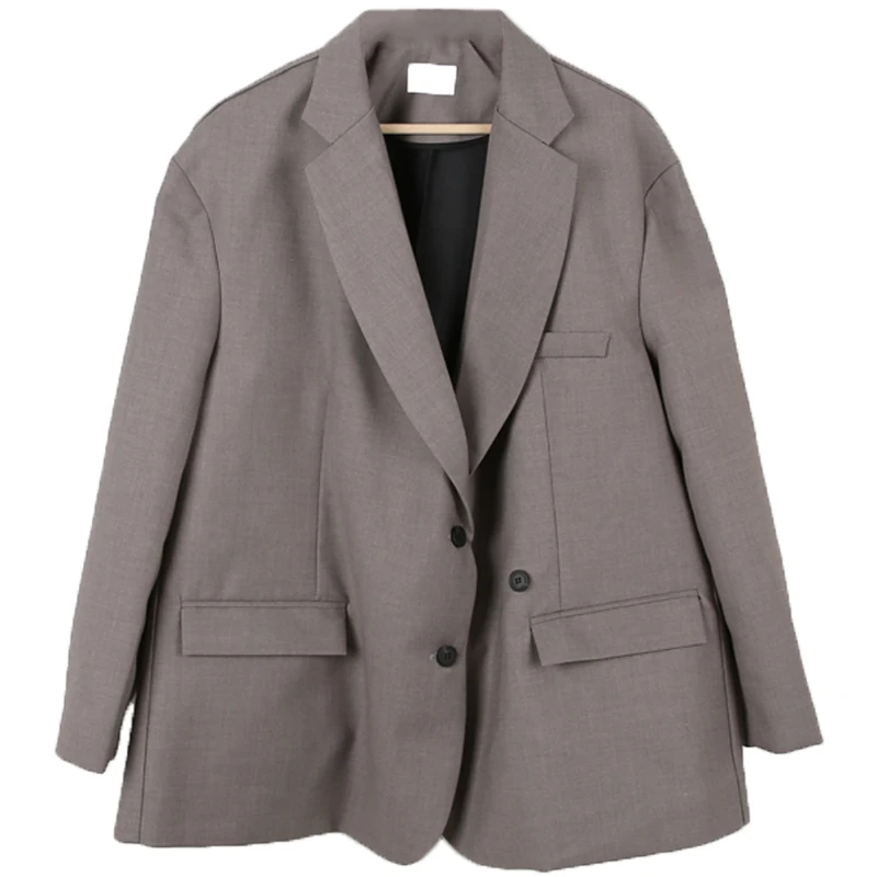 LANMREM 2021 vintage moda novo Ohlapno Sivo Oversize sivo Obleko pomlad priložnostne visoke kakovosti Svoboden blazerji Plašč za ženske YJ105