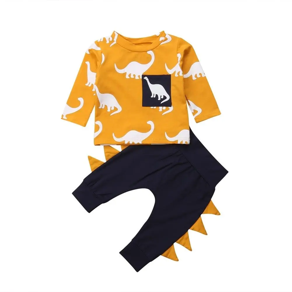 Malčka Otroci Baby Boy, Girl Obleke z Dolgimi Rokavi Dinozaver Print majica s kratkimi rokavi Vrhovi Dolge Hlače Obleko Set