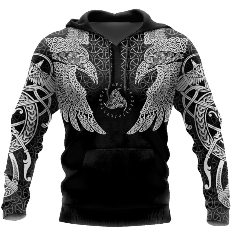 Viking Muninn Tatoo Krokar 3D Tiskanih Moški puloverji s kapuco Harajuku Moda Hooded Majica Jeseni Unisex hoodie sudadera hombre KS924