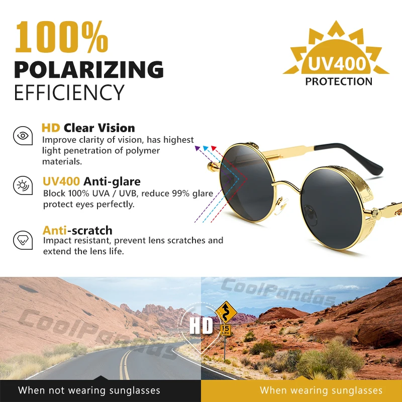 2021 Vrh Steampunk Polarizirana sončna Očala Moški Ženske blagovne Znamke Oblikovalec Letnik Očala sončna Očala UV400 Potovanja Očala Oculos De Sol