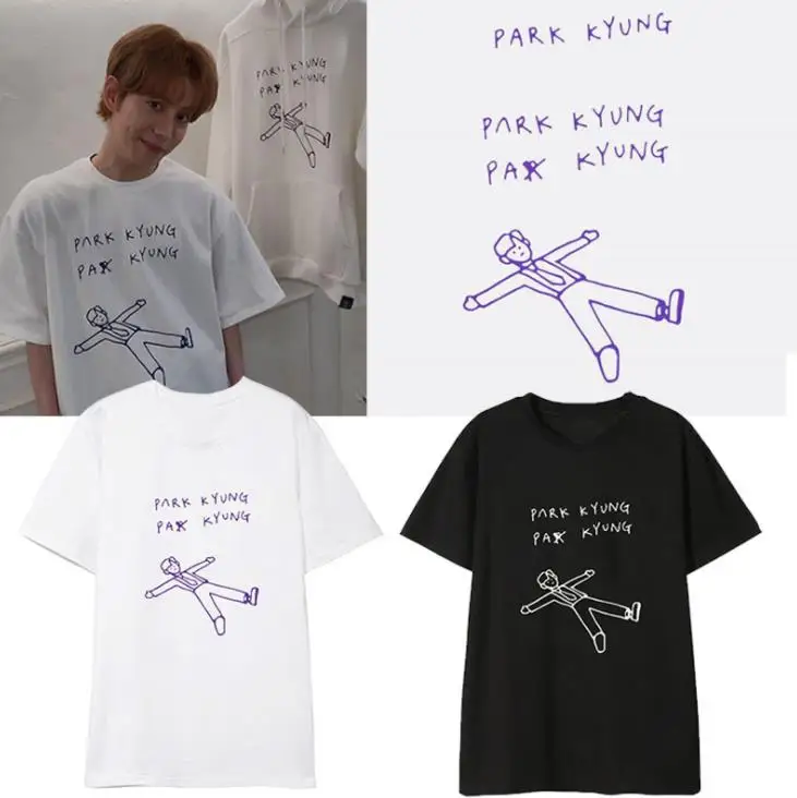 Kpop blok b park kyung solo album isti tiskanje o vratu kratek sleeve majica s kratkimi rokavi za poletje unisex svoboden, t-shirt 3 barve