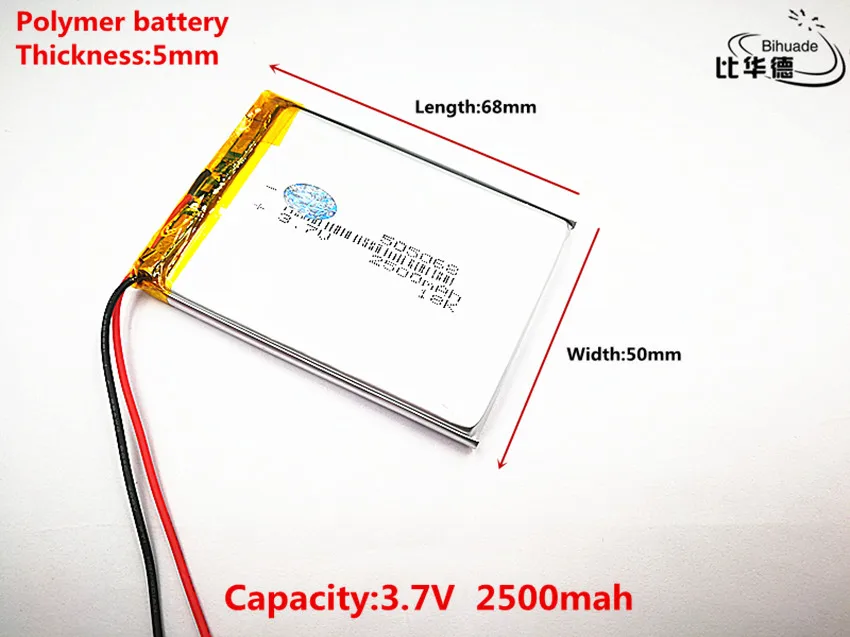 2pcs Litrski energijo baterije Dobro Qulity 3,7 V,2500mAH,505068 Polimer litij-ionska / Litij-ionska baterija za IGRAČE,MOČ BANKE,GPS,mp3,mp4