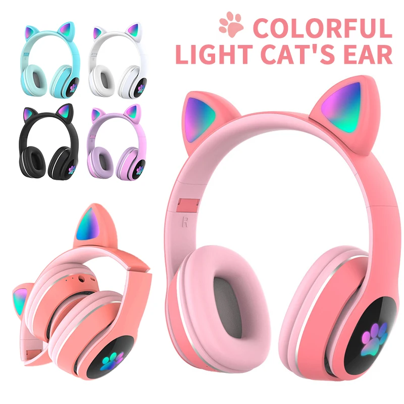 L400 Brezžična tehnologija Bluetooth 5.0 Luštna Mačka Ušesa Obliko LED Nadstrešek Glavo, vgrajen Bluetooth Slušalke Svetlobna Slušalke Božično Darilo