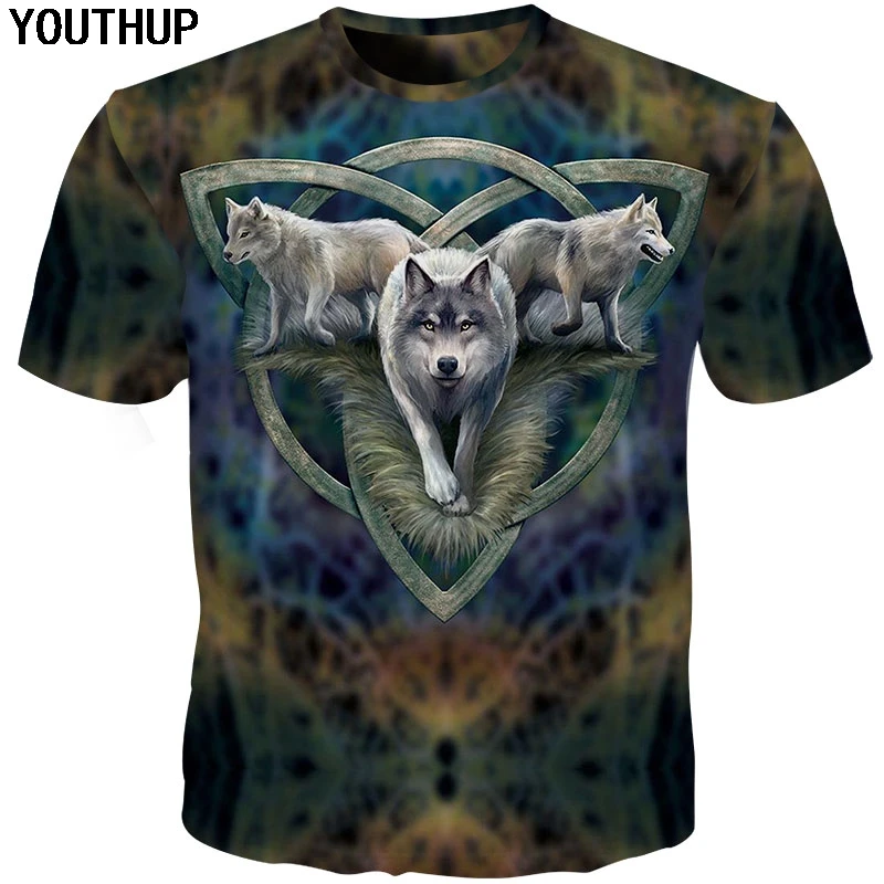YOUTHUP 2020 Novo Poletje 3d T Shirt Za Moške Wolf 3d Tiskanja Živali Tees Majica Men Kul Moški Majica s kratkimi rokavi Moda Vrhovi Plus Velikost Outwear