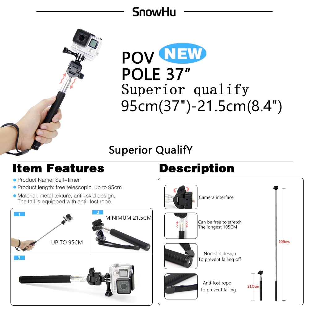 SnowHu za GoPro Dodatki Set za Go Pro Junak 9 8 7 6 5 4 Črni Gori za Yi 4k Mijia Primeru za eken delovanje Fotoaparata GS01