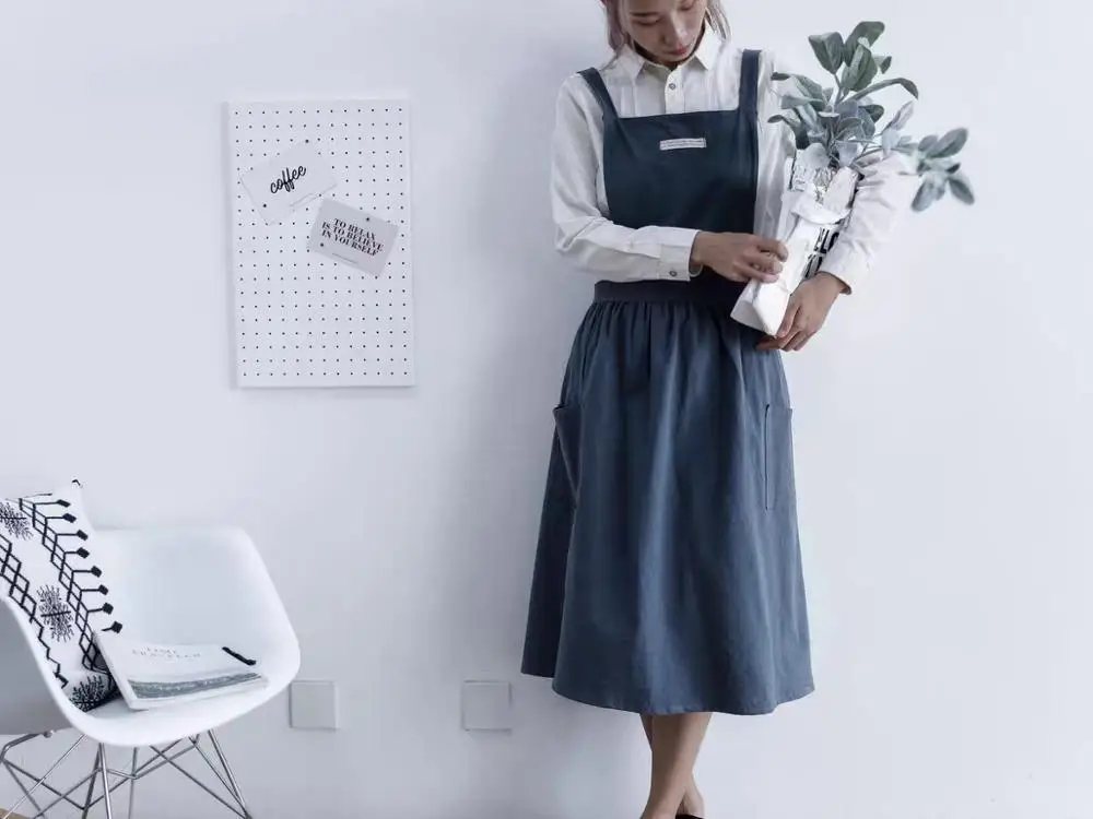Odrasli Predpasnik Prikriti Bombaža Ženske Barva Preprostost Naguban Moda Lep Japonski Korejska Kuhinja Delovne Obleke