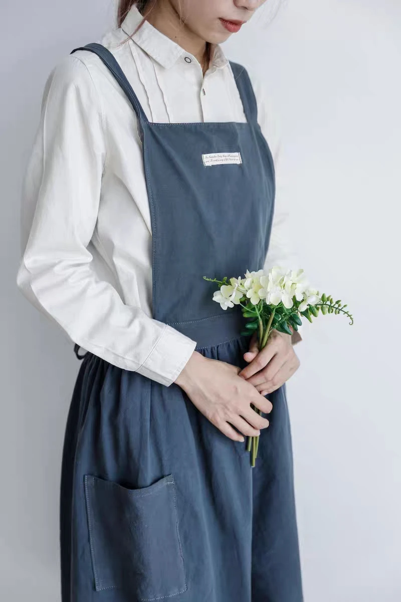 Odrasli Predpasnik Prikriti Bombaža Ženske Barva Preprostost Naguban Moda Lep Japonski Korejska Kuhinja Delovne Obleke