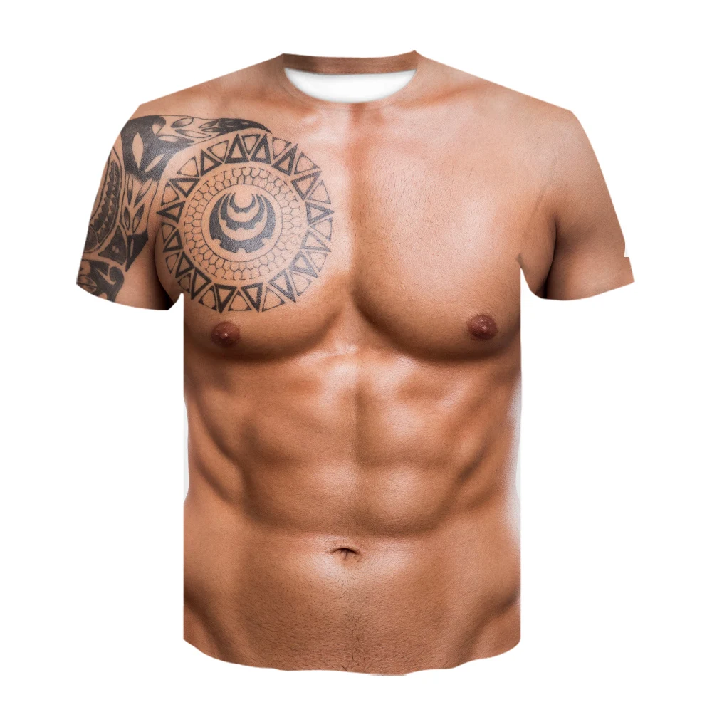 Do leta 2020 se najbolje prodajajo nove Smešno 3D Mišice Majica s kratkimi rokavi Moški Poletje Kratek Rokav Fitnes Tee Kul Ulične 3D Tiskanja Ponaredek Mišice T-shirt