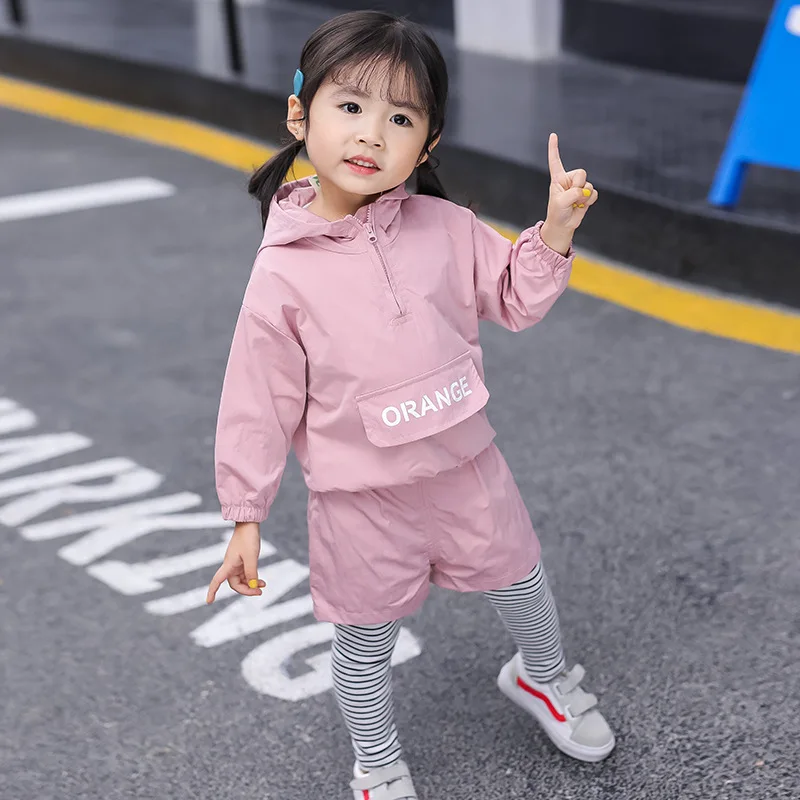 2020 Novi korejski Svoboden Športni Otroci Oblačila Obleko Vetroloma Jakno Plašč In Legging Hlače Dekle 2-kos Oblačila, ki