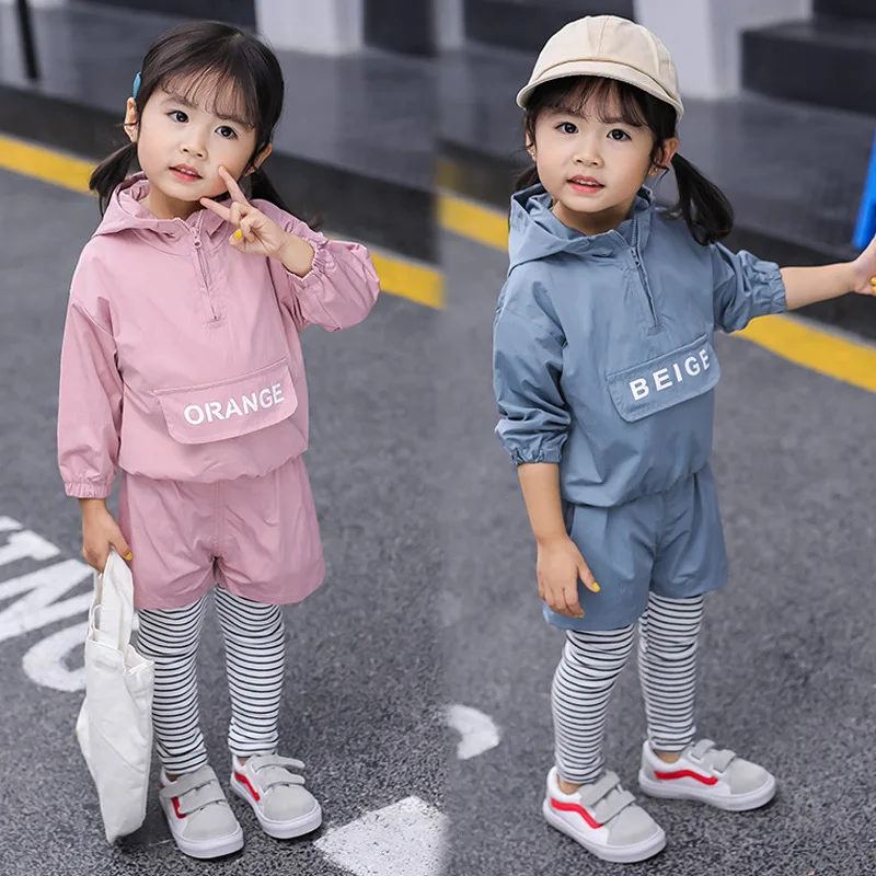 2020 Novi korejski Svoboden Športni Otroci Oblačila Obleko Vetroloma Jakno Plašč In Legging Hlače Dekle 2-kos Oblačila, ki